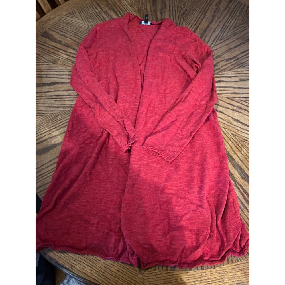 Eileen Fisher Red Organic Linen Cotton Open Front Cardigan Sweater Medium M